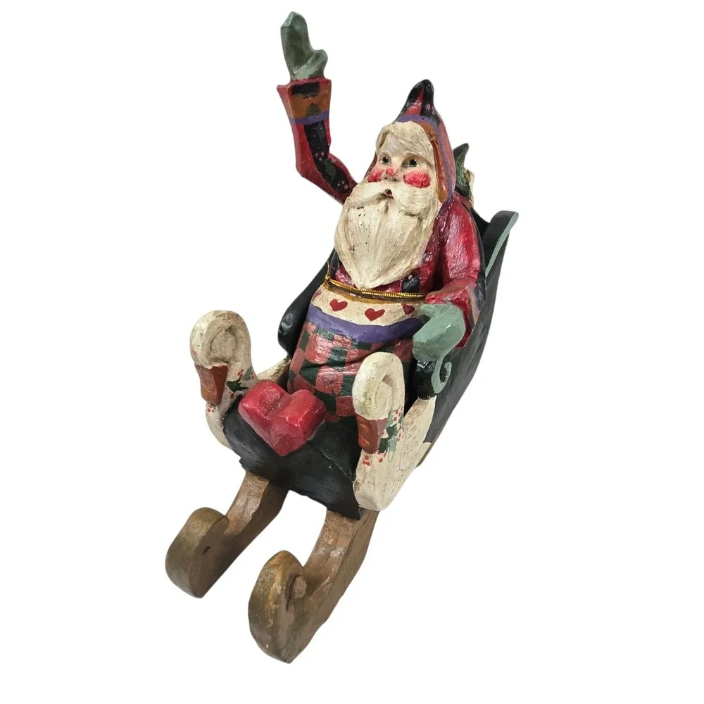 Vtg 1989 House of Hatten Santa in Sleigh Figurine Denise Calla Paper Mache 9 in
